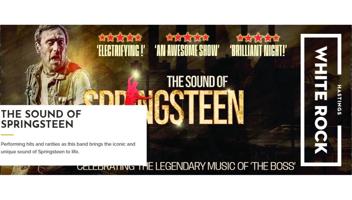 Promotional banner for The Sound of Springsteen, celebrating songs of Bruce Springsteen, with performer image and White Rock logo