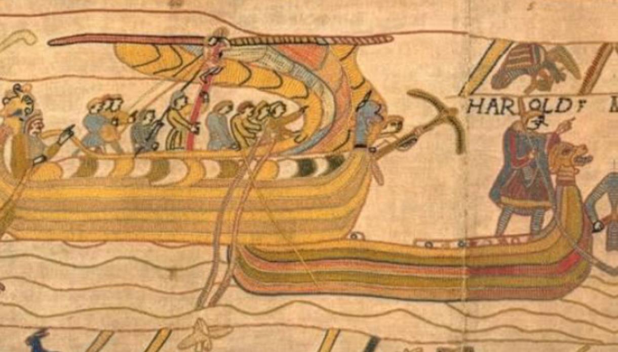 Bayeux Tapestry scene showing Norman ships crossing the Channel, featured in a Bayeux-themed history workshop