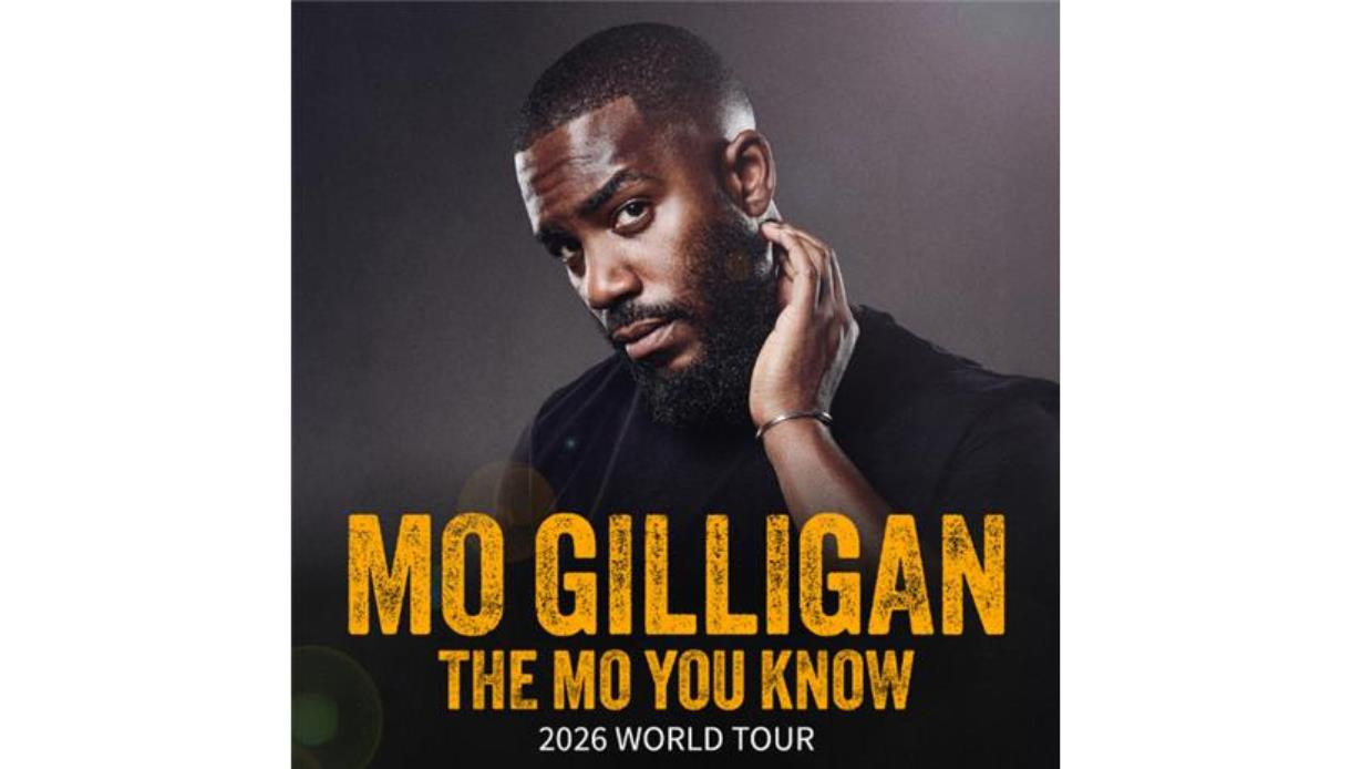 Poster for ‘Mo Gilligan: The Mo You Know’ 2026 world tour, showing a person posing against a dark background.