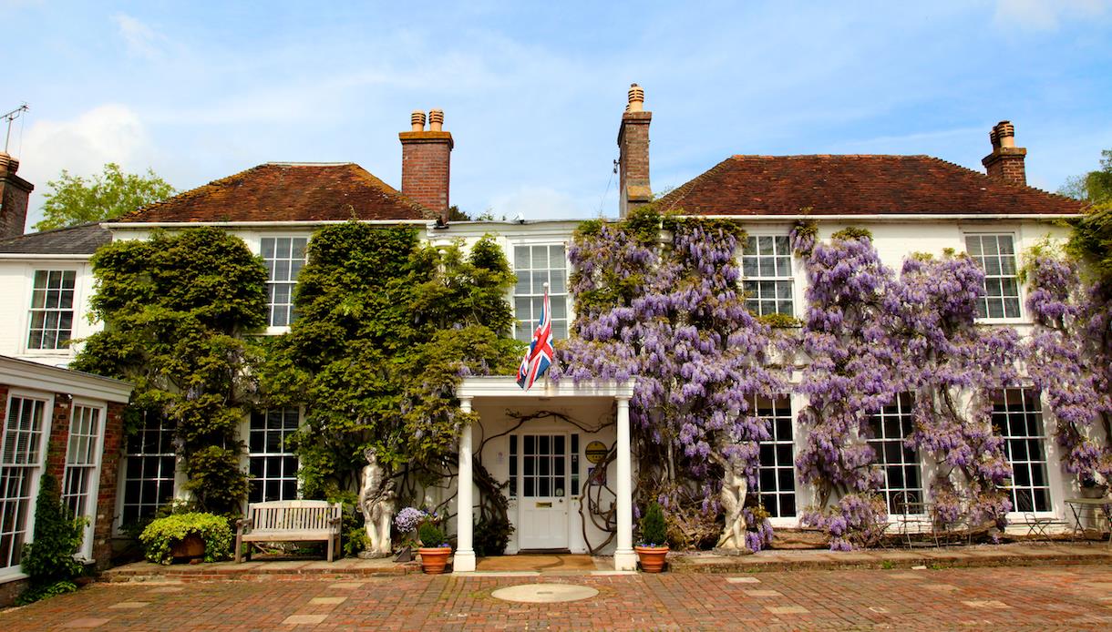 Exterior of the main building of PowderMills Hotel