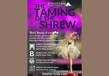 Poster for Taming of the Shrew performance at Half House Farm, Three Oaks