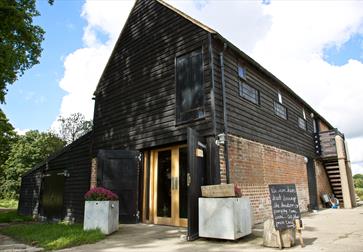 Cellar door at Oxney Organic Vineyard in Beckley, near Rye, East Sussex