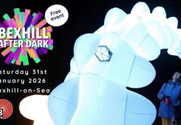 Poster for Bexhill After Dark on 31 Jan 2026, featuring glowing sculpture and event details.