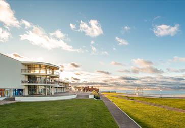 De La Warr Pavilion exterior shot by the sunny coast in Bexhill East Sussex