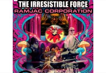 A vibrant, psychedelic-style event poster with swirling pink and blue patterns framing the design. At the top, bold white text reads “THE IRRESISTIBLE