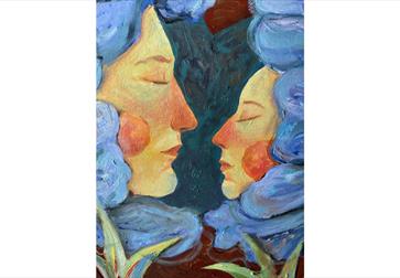 Picture shows a piece of Anya Kopach art of two faces facing each other