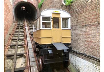 Picture of the Victorian coaches still used today on West Hill Cliff Railway, Hastings