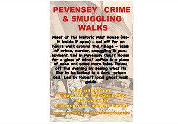 Poster full of text. This is repeated in the main description. In the background is a sketch of smugglers lifting cargo off a wooden boat.