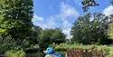 giant blue painted rubber duck by pond at alexandra park hastings