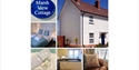Collage of Marsh View Cottage showing the cottage exterior, bedroom, kitchen, lounge area and welcome amenities near Camber Sands.