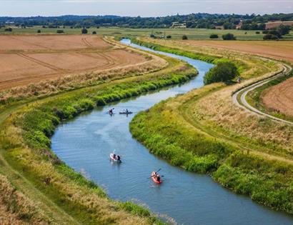 birds eye view of kayakers on river rother