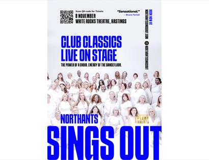Event poster reading ‘Club Classics Live on Stage’ in vibrant, stacked lettering on a dark gradient background with soft glow; high-contrast text cent