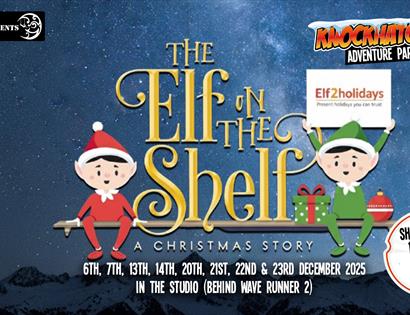 Poster for “The Elf on the Shelf: A Christmas Story” with two cartoon elves, event dates, and show times.