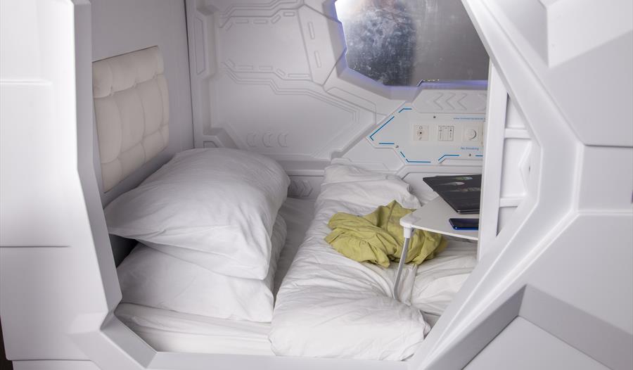 A pod at Pod Central, a capsule hotel in Hastings, East Sussex