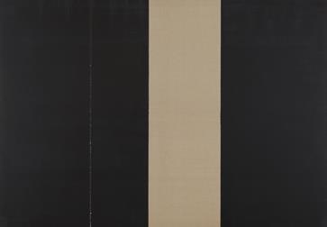 abstract painting with black and beige columns