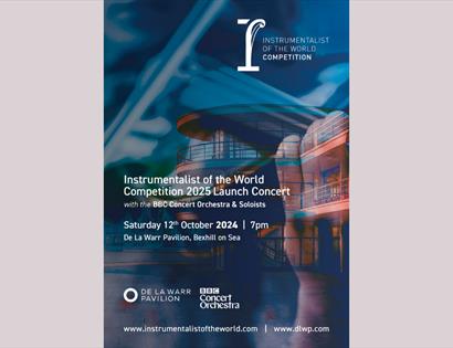 poster for Instrumentalist of the World competition with photograph of the De La Warr Pavilion