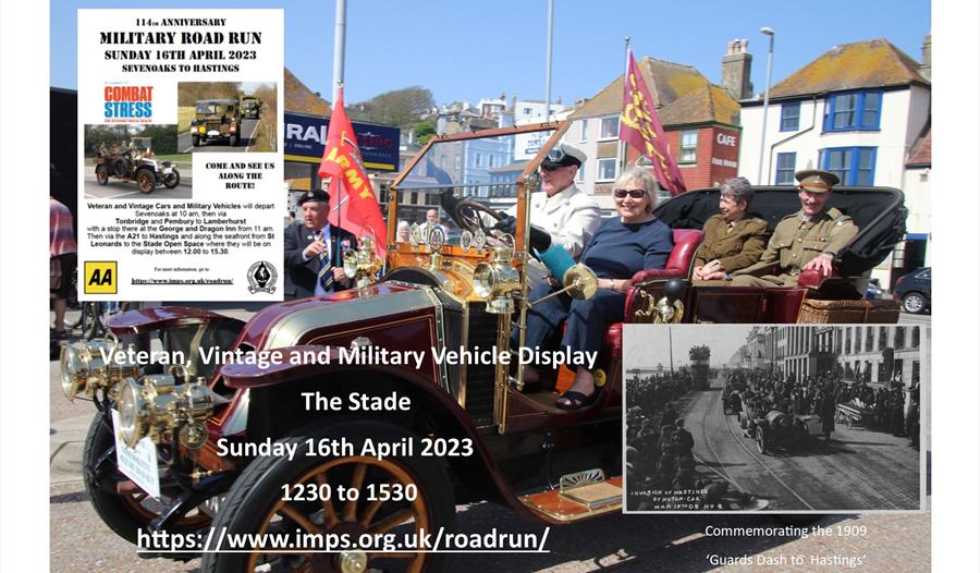 poster showing four people seated in an open vintage car.