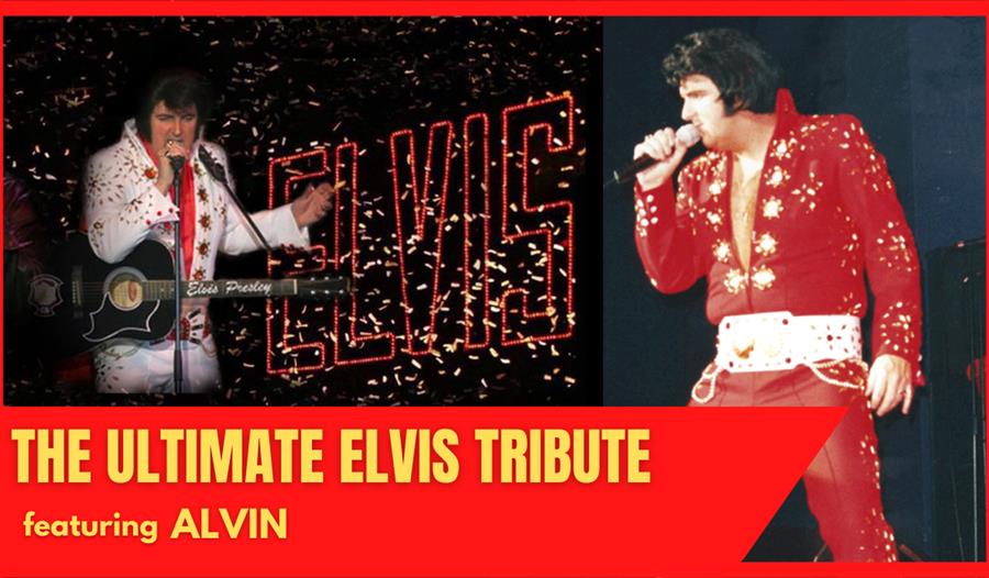 poster for the ultimate Elvis tribute, shows man singing on stage