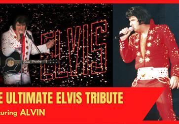 poster for the ultimate Elvis tribute, shows man singing on stage