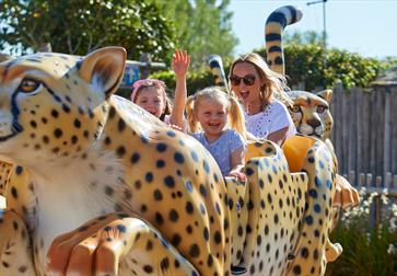 Children enjoying animal train ride at Drusillas Park.