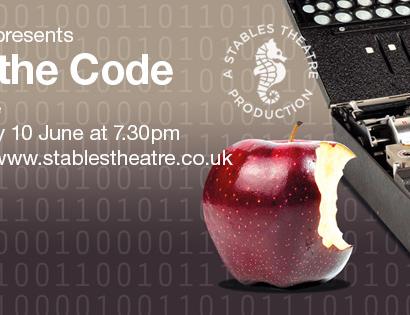 poster for breaking the code. Shows bitten apple and a code machine.