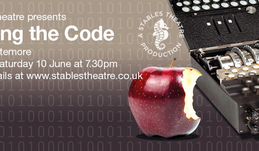 poster for breaking the code. Shows bitten apple and a code machine.