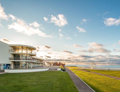 De La Warr Pavilion exterior shot by the sunny coast in Bexhill East Sussex