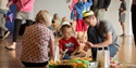 Family activity taking place in an exhibition space at De La Warr Pavilion in Bexhill East Sussex