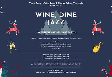 Poster advertising Christmas Wine, Dine, Jazz at Charles Palmer Vineyards
