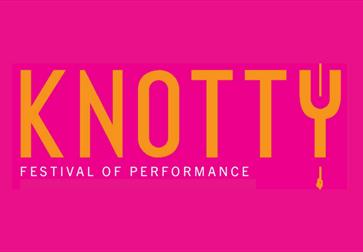 poster with yellow text reading 'knotty' against a pink background