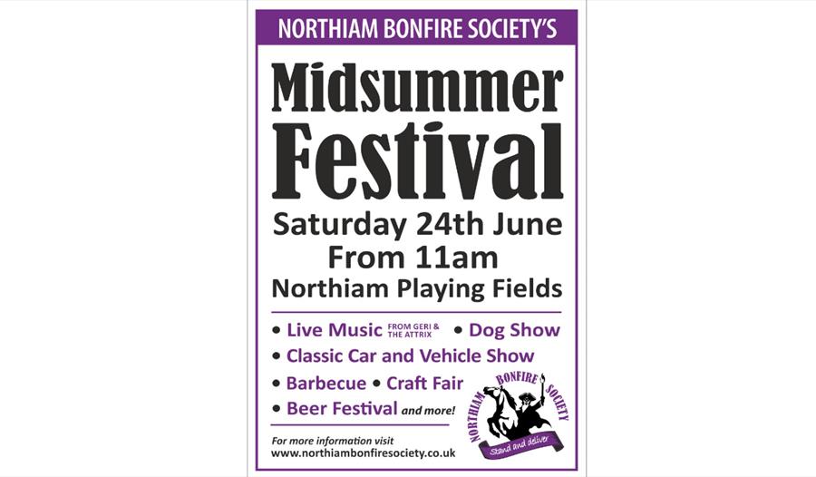 Text poster for Northiam Midsummer Festival. Text in main description.