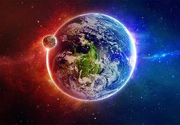 photo of the earth within red and blue space scene