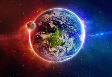 image of our planet with blue and red sky