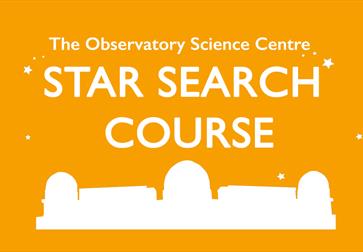 orange poster with silhouette of observatory for star search course at herstmonceux