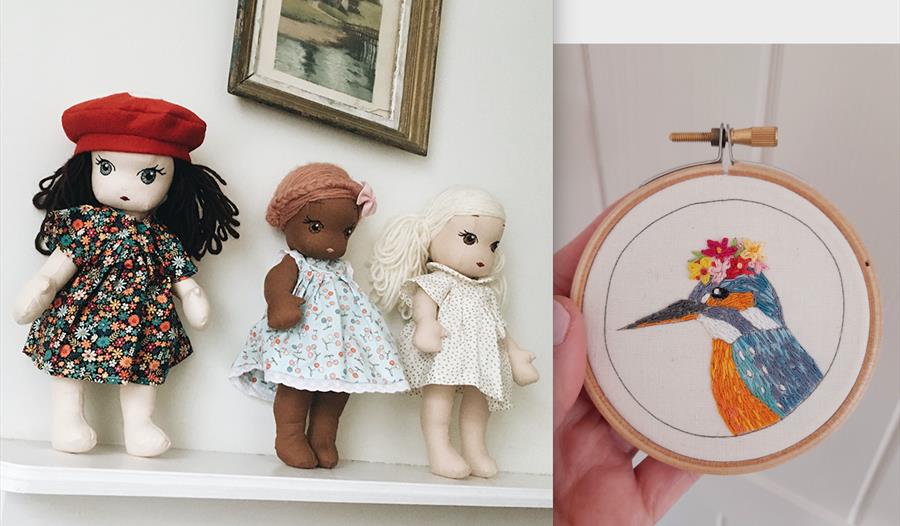 Handmade textile dolls and embroidery