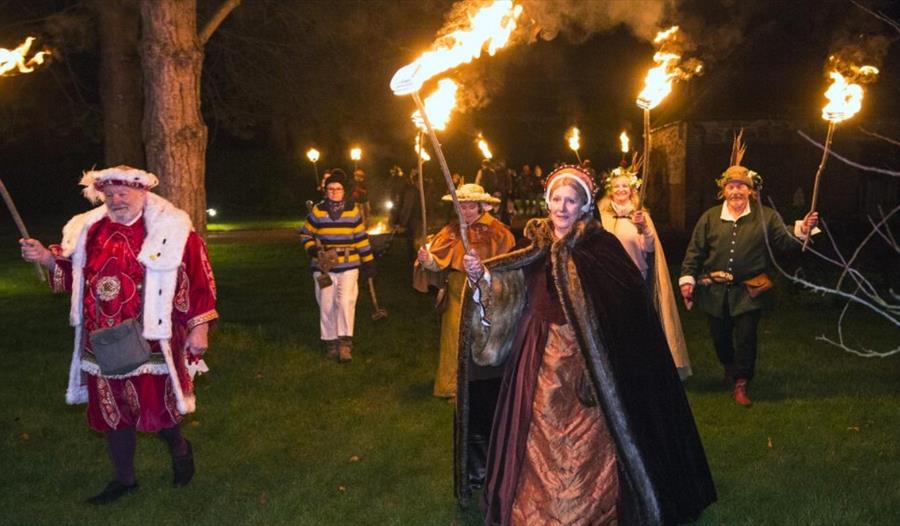 Photograph of Wassail tudor torchlit parade at Michelham Priory.