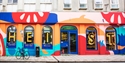 Exterior of st leonards street food market heist with brightly coloured design