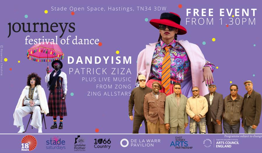 Poster purple background advertising Journeys Dance Festival