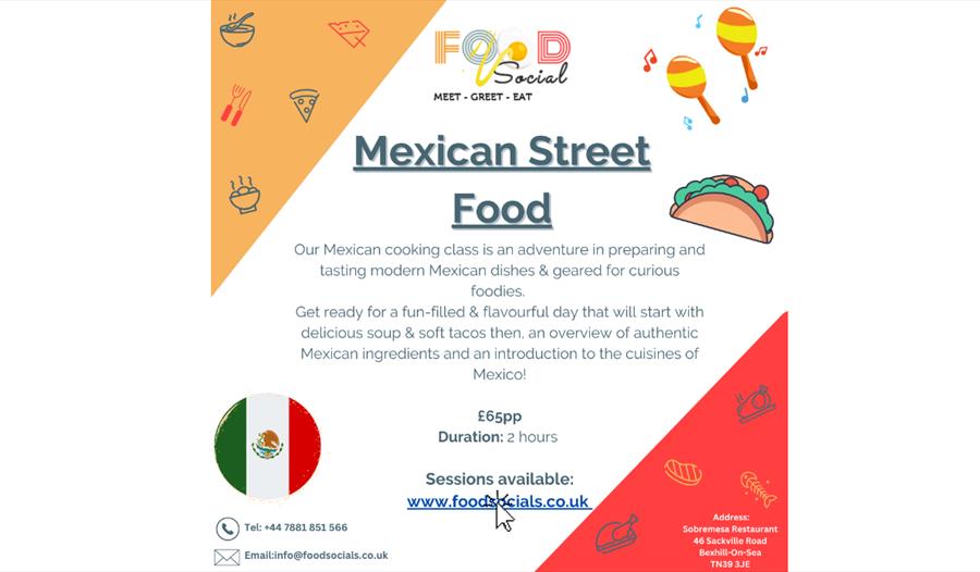 Poster for Mexican street food. text in description.