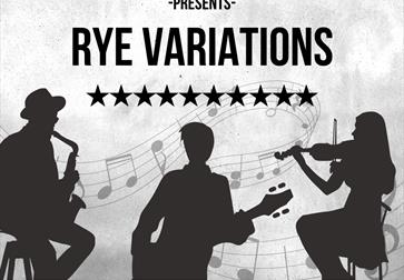 Poster for Rye Variations event at Brewery Yard Club rye. Shows musicians in silhouette.