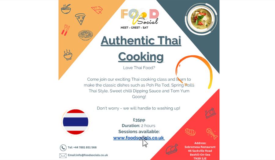 Poster for Authentic Thai Cooking. Text is in description.