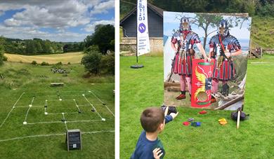 Giant Nine Men's Morris and Fight a Roman Soldier - Beanbag Throwing