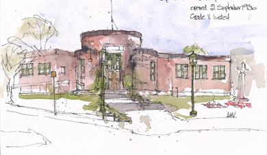 A watercolour picture of Upton Library