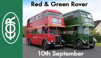 Red and Green heritage buses at North Weald Station