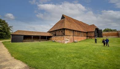 Exterior shot of barn at Cressing Temple with tudor beams