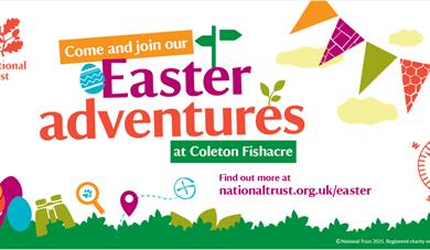 Easter graphic with spring illustrations and bunting.