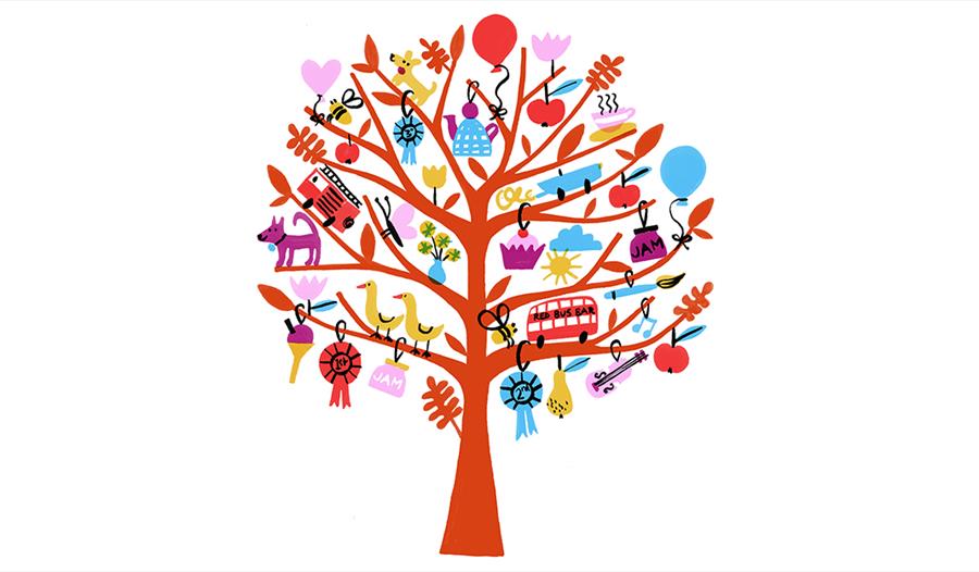 Graphic of tree with fete activities illustrated in branches