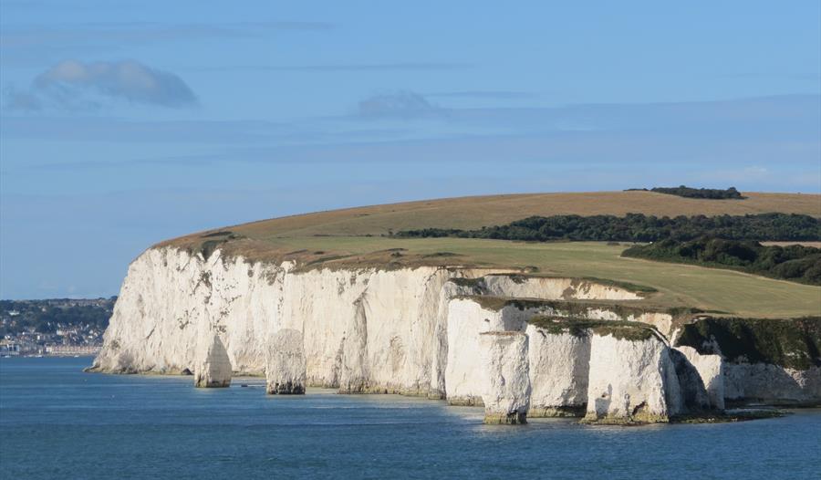 Old Harry Rocks surrounded by blue sea