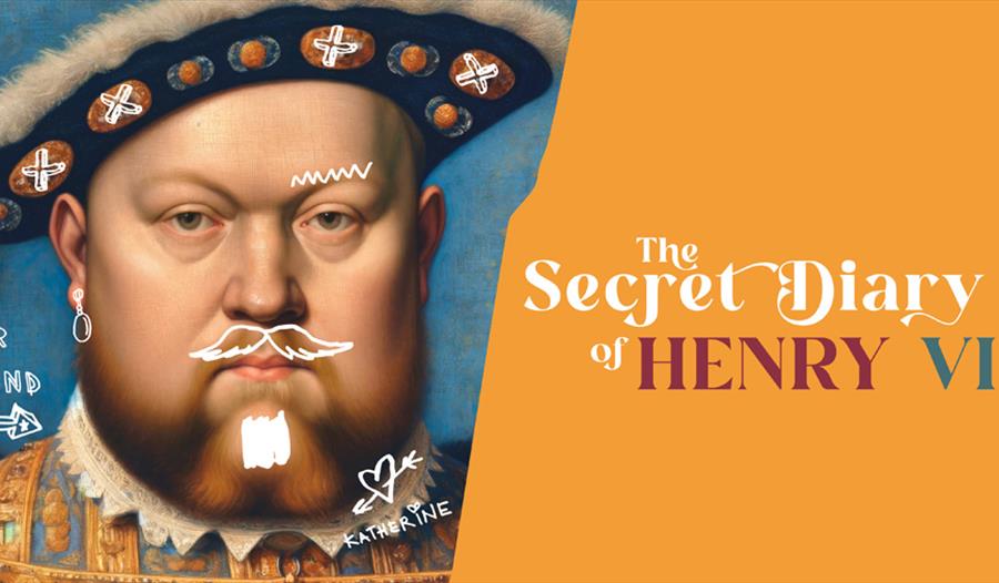 Image of Henry VIII with graffiti added. Orange background