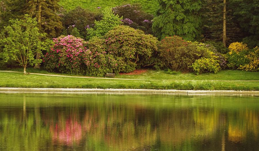 The Temple of Apollo reflected in the lake at Stourhead